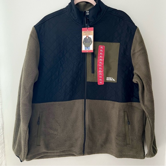 Eddie Bauer Black and Olive Mixed Media Fleece Jacket - Picture 2 of 7